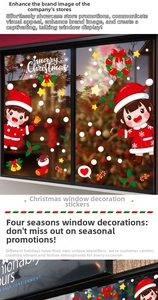 Detail of Christmas window stickers with Santa, snowman, and snowflakes for glass decoration