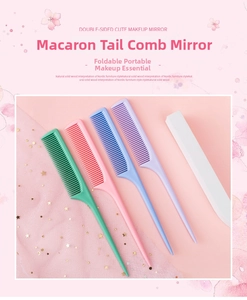 Detailed view of colorful parting combs in macaron green, pink, blue, and purple shades