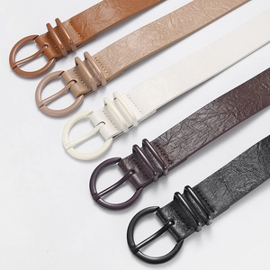 Women's thin PU leather belts with round pin buckles in five stylish versatile colors