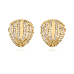 Elegant 18K gold plated heart geometric stud earrings with sparkling zircon stones