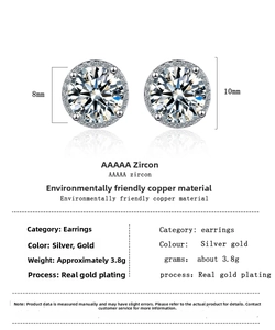 Detail view of 8mm halo stud earring featuring AAAAA zircon and real gold plating