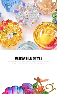 Macro detail of decorative crystal glass nail art containers with ornate metal lids