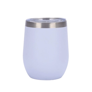 12oz white insulated stainless steel egg cup with transparent lid for wine and coffee