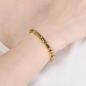 Men's gold Byzantine emperor chain bracelet in titanium steel with round bamboo link design