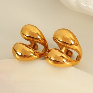 Golden minimalist double-layer teardrop rings with a polished finish for women