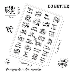 Inspirational English quote stickers sheet in black and white for scrapbooking