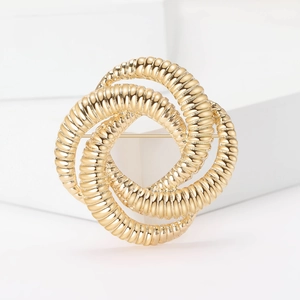 Elegant gold twisted spiral geometric brooch with high-shine metallic finish for women