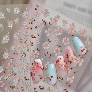 3D Relief Nail Art Stickers Embossed Floral Peony Butterfly Decals Gold Edging Mother Of Artificial Pearl Texture Manicure Decor