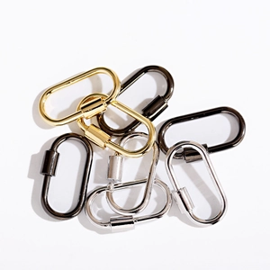 Detailed view of oval screw clasps in gold, silver, and gun black for jewelry making