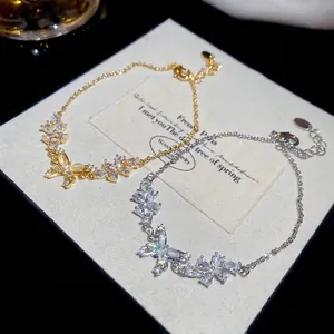 Exquisite 18k gold plated butterfly bracelet featuring sparkling zircon and adjustable chain