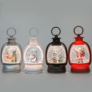 Christmas Snow Globe Lantern LED Water Filled Glitter Lantern Santa Reindeer Snowman Pattern Holiday Tabletop Night Light Decoration Gift