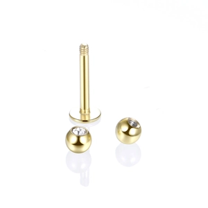 Parure de studs de labret en acier doré avec zircon brillant et boule polie