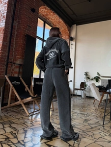 Ensemble Sweat À Capuche Zippé Et Pantalon De Jogging En Coton Épais Pour Femme Lavage Vintage Survêtement