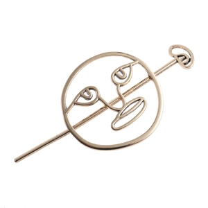 Vintage abstract hollow smiley face alloy hair pin for women with gold metallic finish