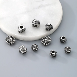 Vintage steel skull beads and cross spacers for DIY hip-hop jewelry making