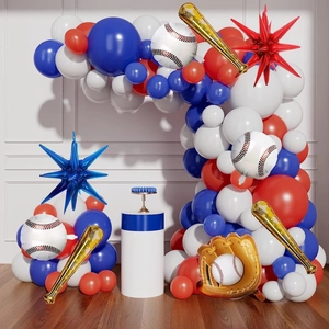 Baseball themed party decoration set with red white and blue balloons for sport events