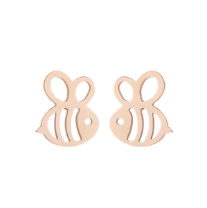 Detail of rose gold hollow bee earrings with intricate wing patterns and animal design