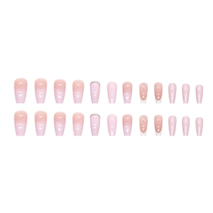 Faux ongles ballerine dégradé rose avec strass brillants et détails de perles