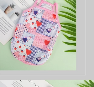 Detail of breathable mesh pet vest with cute bunny pattern and pink ribbed edges