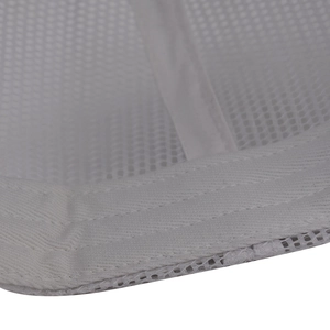 Close-up of white trucker hat mesh and double stitching for breathable comfort
