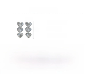 Macro view showing dimensions and weight of the triple heart rhinestone tassel earrings