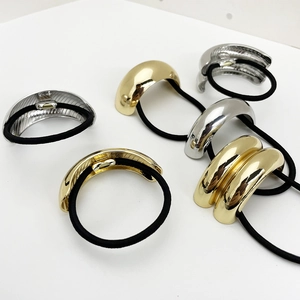 Minimalist geometric alloy hair ties in gold and silver finish with elastic rubber bands