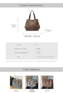 Tableau détaillé montrant les dimensions, le poids de 0,29 kg et les couleurs du sac cabas
