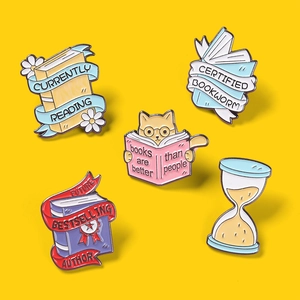 Literary Reading Enamel Pins Alloy Book Cat Hourglass Brooches For Bookworms Authors Library Lovers Gift Decorative
