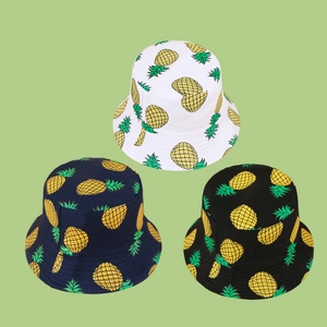 Summer cotton bucket hat with pineapple print in white navy and black colors