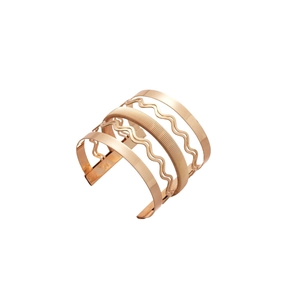 Modern rose gold multi-layer open cuff bracelet featuring wave patterns and smooth metal bands
