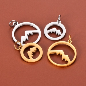 Hollow round mountain peak pendants in gold and silver steel for DIY jewelry making