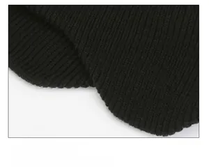 Detailed macro shot of thick black ribbed knit fabric showing soft texture and elasticity