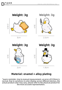 Set of 4 cute cartoon white duck enamel pins with creative props on white background