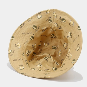 Cotton bucket hat with durian fruit print and double-sided wearable sun protection