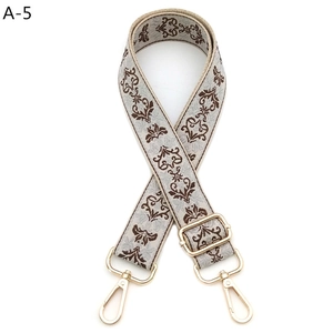 Adjustable retro floral jacquard bag strap with gold metal buckle and lobster clasps