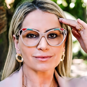 Cat Eye Glasses Frame Women Fashion Color Block Geometric Blue Light Blocking Plastic Optical Eyewear Retro