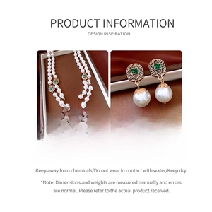 Detailed view of vintage oval pearl necklace and earrings set with crystal accents