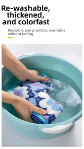 Washable thick plush toilet seat cover with purple floral pattern shown being hand-washed