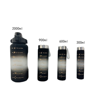 Set of 4 gradient matte water bottles with motivational time markers and carry straps