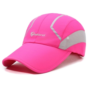 Bright pink quick-dry sports baseball cap with breathable mesh and reflective stripes