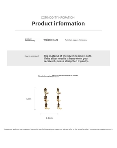 Detailed size specifications for rhinestone tassel boot earrings with 5cm height measurement