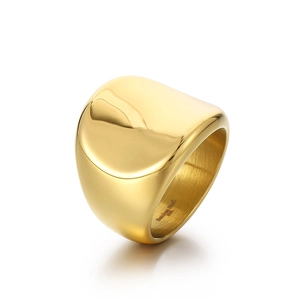 Polished 18k gold plated 316L stainless steel wide band ring for men in minimalist style