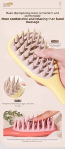 Macro detail of long silicone bristles and ergonomic handle on hair scalp massager