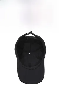 Detail view of quick-dry baseball cap featuring breathable mesh and adjustable metal buckle