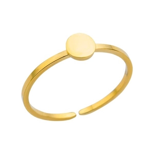 Adjustable gold plated stainless steel ring with flat round minimalist disc design