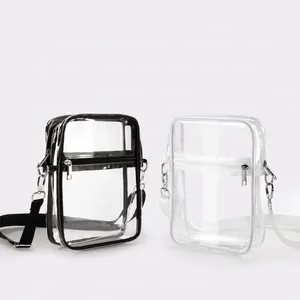 Transparent waterproof PVC crossbody bags in black and white colors with adjustable straps