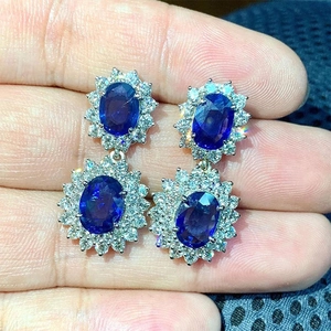 Orecchini Pendenti Ovali Zircone Blu Reale Rame Vintage Halo Goccia Gioielli Per Donne Matrimonio Banchetto