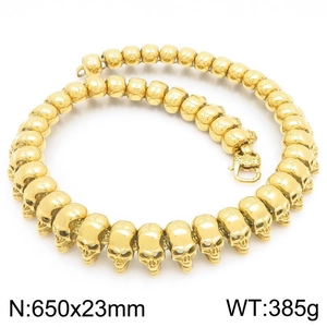 Detailed view of punk skull necklace with size 650x23mm and weight 385g parameters