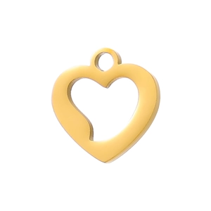 Close-up of heart hollow pendant in 18k gold plated stainless steel for jewelry making
