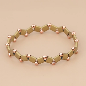Minimalist TILA beaded bracelet with matte gold squares and rose gold round beads